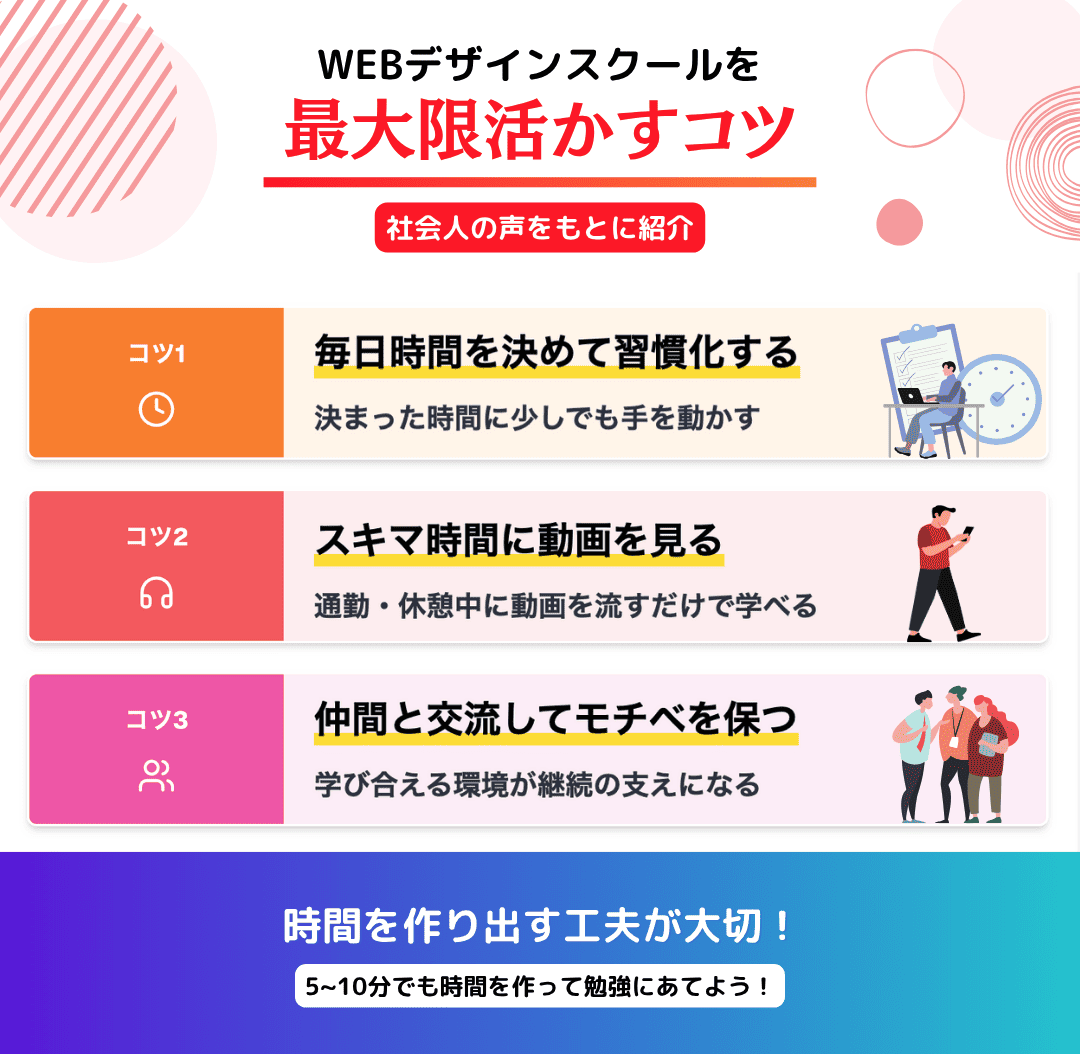 社会人が働きながらWEBデザインスクールを最大限活用するコツ