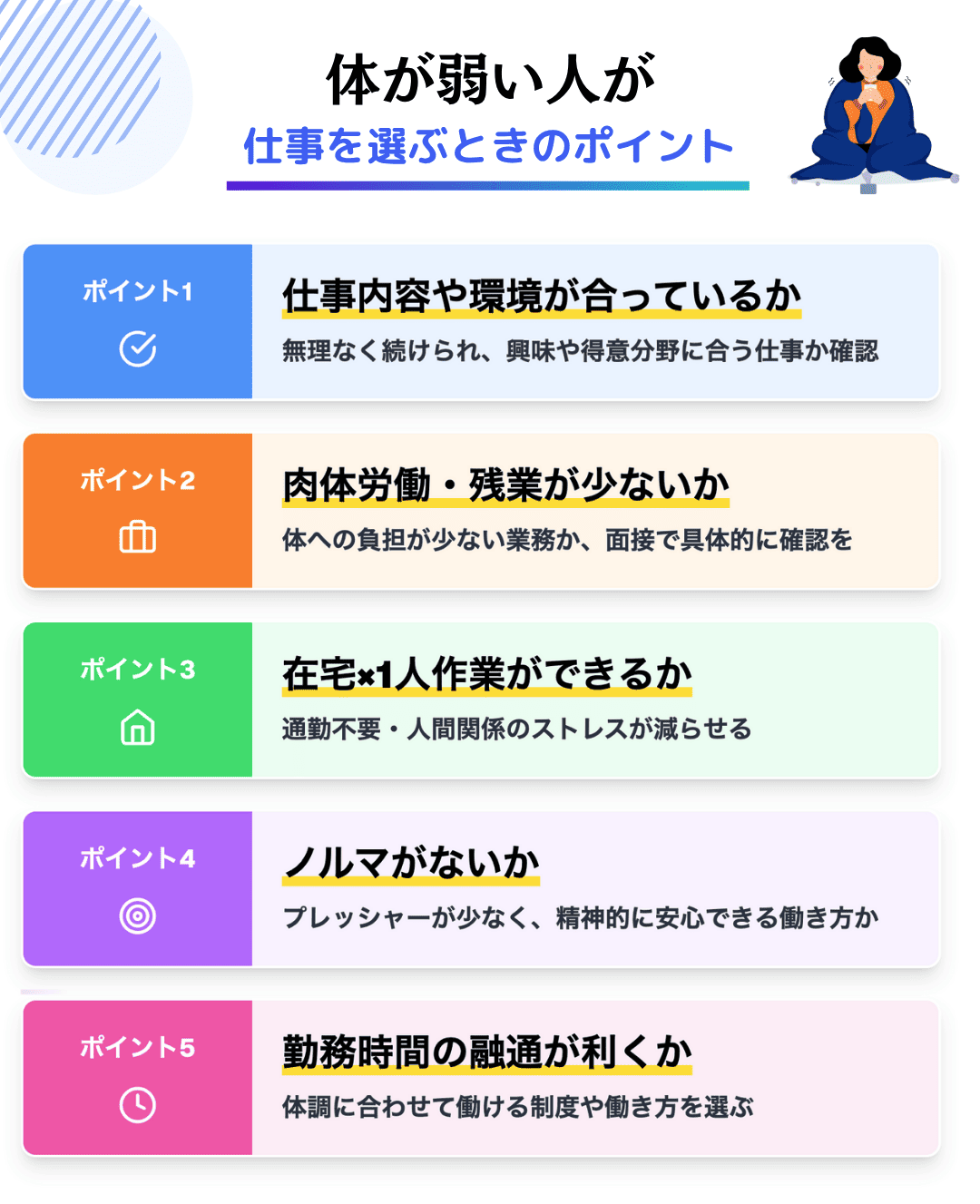 体が弱い人が自分に合った仕事を見つける5つのポイント