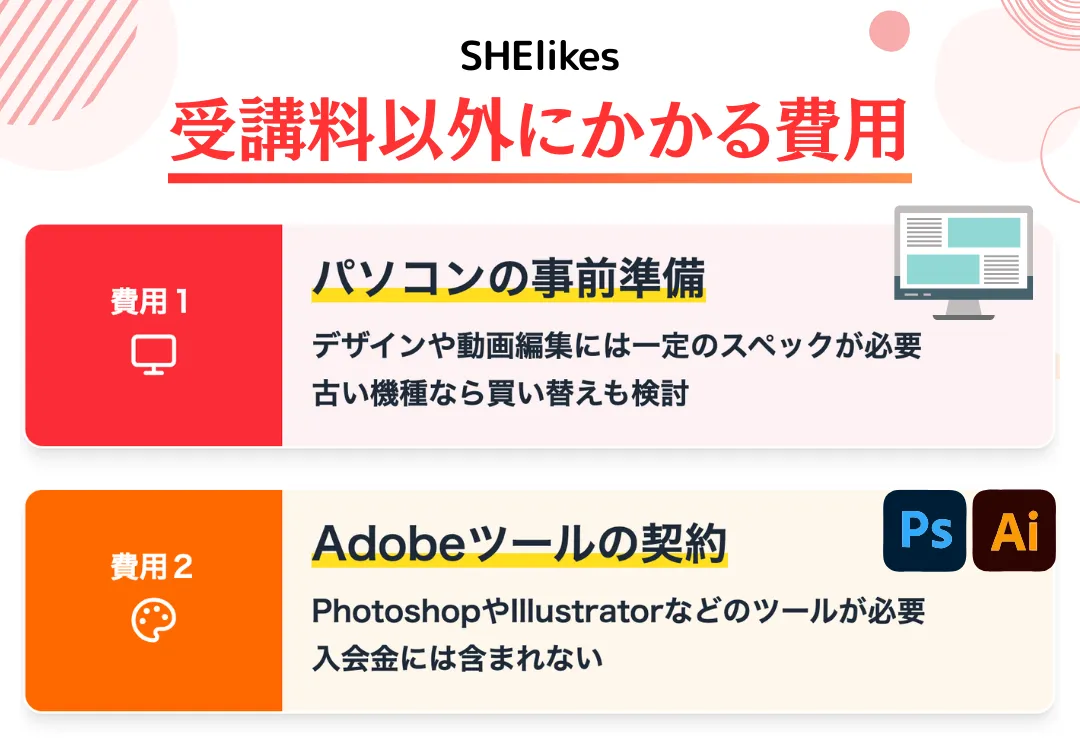 SHElikesで受講料以外にかかる費用とは?