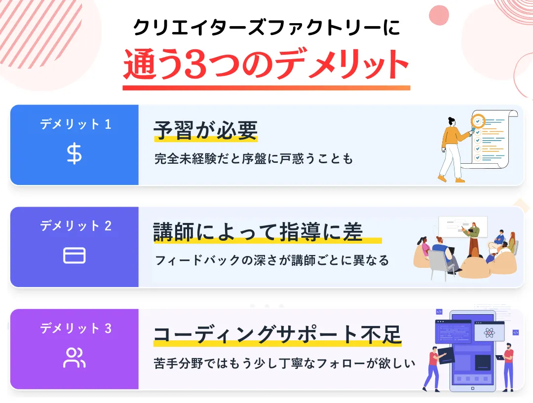 クリエイターズファクトリーで学ぶときに注意しておきたいデメリット