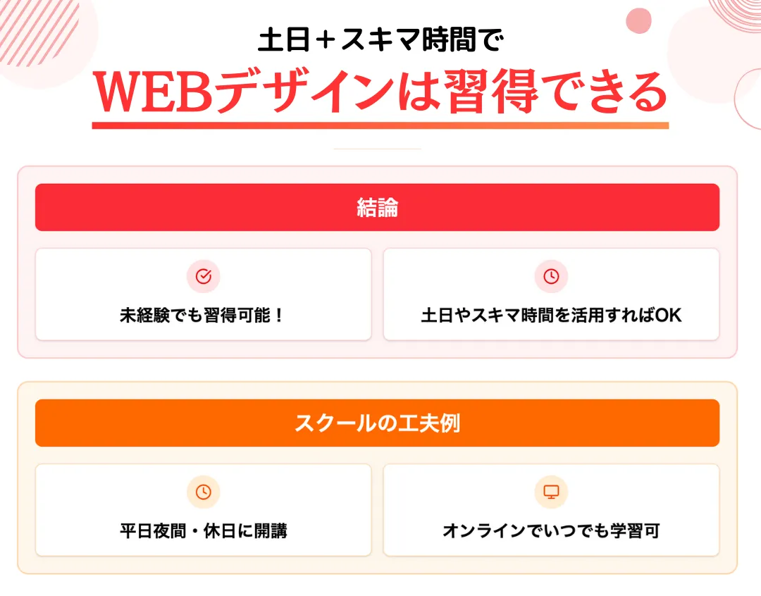 土日+スキマ時間の活用でWEBデザインは習得できる！
