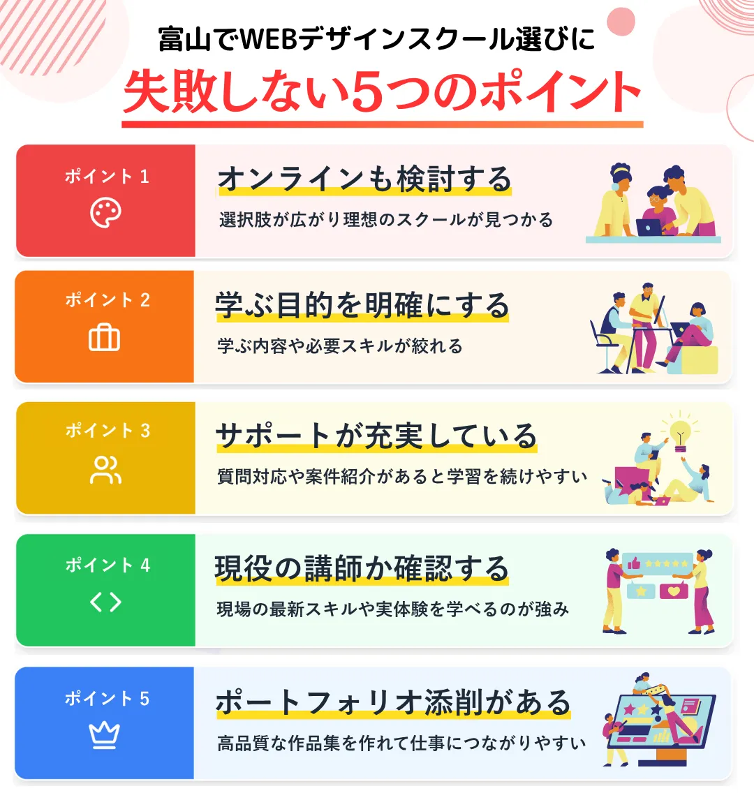 富山でWEBデザインスクール選びに失敗しないための5つのポイント