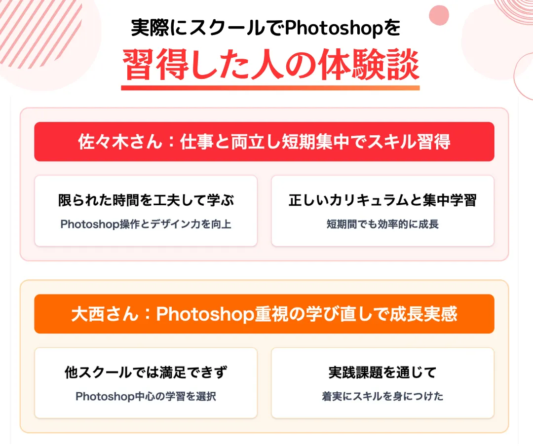 実際にスクールでPhotoshopを習得した人の体験談